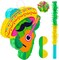 Cactus Piñata Mini Sombrero Party Hats Mexican Fiesta Decorations with Piñata Stick Blindfold Confetti Set, 16.1 x 13 x 3 Inch